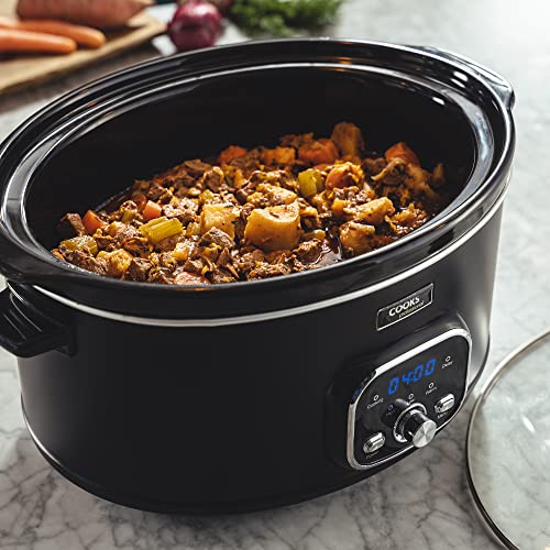 Cooks Professional Digital Slow Cooker | Slow Cookers with Glass Lid & 2 Heat Settings | Including Delay & Keep Warm Function | One Pot Cooker with Timer Delay for Large Family | 6.5 Litres