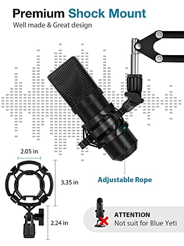 InnoGear Microphone Stand Mic Arm Suspension Boom Scissor Arm Stand with 3/8" to 5/8" Screw Adapter Shock Mount Windscreen Pop Filter Mic Clip Holder Cable Ties for HyperX QuadCast, Blue Yeti (Medium)