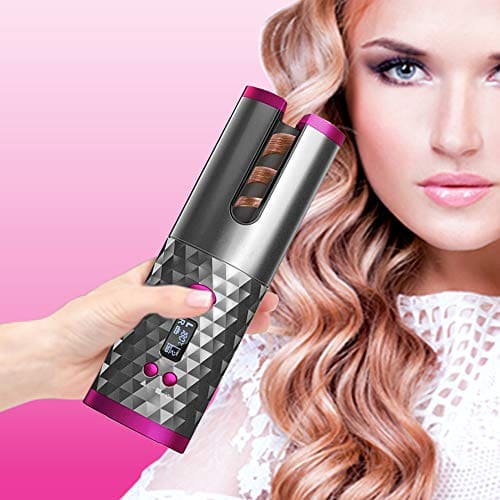 Hair Curler,Rotating Curling Tongs, Curling Iron, Cordless Auto Curler Restriction with Built-in Rechargeable Battery, Ceramic Professional Hair Curler USB Charging and Rechargeable Portable