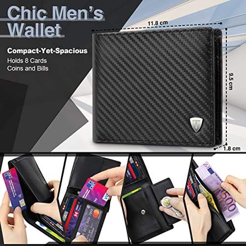 TEEHON® Wallets Mens, Leather Wallet, RFID Blocking Wallet, Wallets for Men UK with Coin Pocket, 2 Banknote Compartments, 8 Card Holders, Mens Wallet with Gift Box