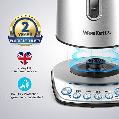 Smart Kettle by WeeKett - voice control with Amazon Alexa, Google & Siri, Variable Temperature Control, Keep Warm, Stainless Steel, BPA Free, Energy Efficient, 2200W, 1.7L