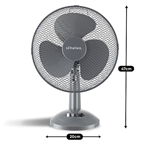 Schallen Home & Office Electric 12" 3 Speed Electric Tilt Oscillating Worktop Desk Table Air Cooling Fan (Grey)