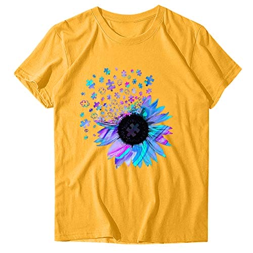 T Shirt for Women Funny Graphic Print Tunic Tops Short Sleeve Crewneck Shirts Loose Casual T-Shirt - Women's Casual Sunflower Printing Short Sleeves Tops Round Neck Loose T-Shirt Blouse Tops