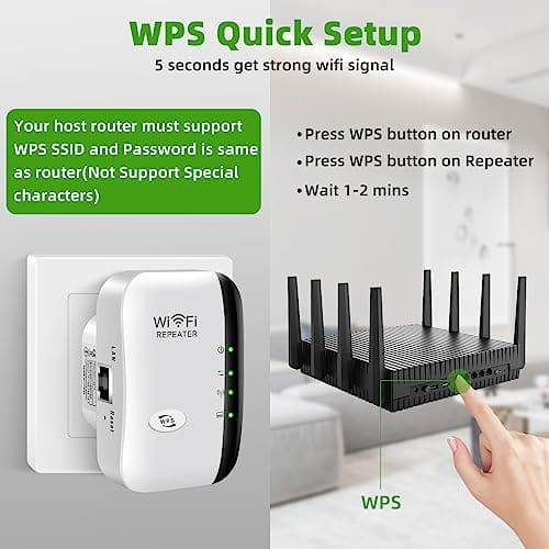 WiFi Extender Booster,Wireless Signal Booster Up to 3000sq.ft and 30 Devices,WiFi Range Extender with Integrated Antennas Ethernet Port,Support AP/Repeater Mode and WPS Function,Garden WiFi Extender