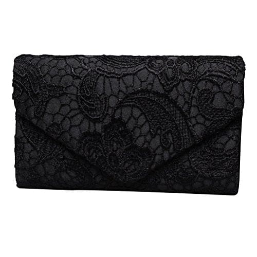 SUMAJU Lace Envelope Clutch, Womens Floral Lace Envelope Clutch Purses, Elegant Handbags For Parties and Wedding Occasions Black