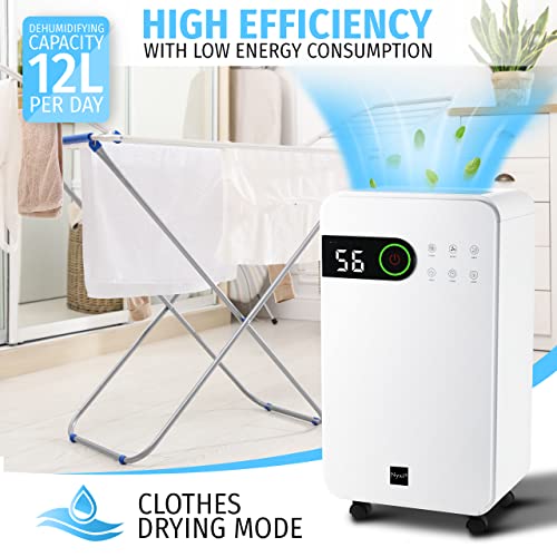 Nyxi Home Dehumidifier 12L per Day, Clothes Drying Function, Continues Drainage, 24 Hours Timer, Removes Condensation, Damp, Moisture and Purifies Air, Ideal for Homes, Offices, Basements, Laundry