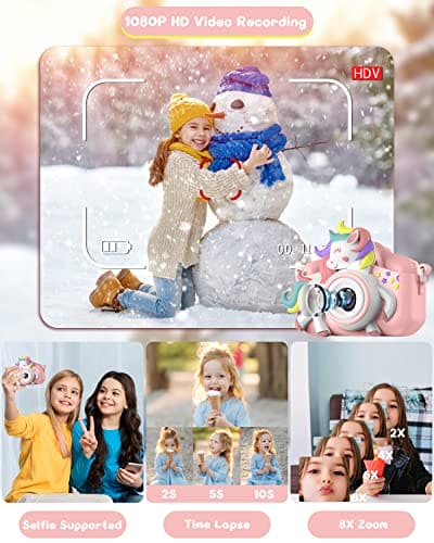 Kids Camera, Gofunly Kids Camera for Girls, 1080P HD 2.0 Inch Screen Kids Digital Camera with 32GB SD Card, Birthday Christmas Kids Toys Gifts Selfie Childrens Camera for Kids Age 3-12 Years Old Girls