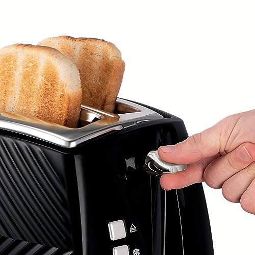 Russell Hobbs 26394 Textured 2 Slice Toaster, Tactile 3D Design Bread Toaster with Frozen, Cancel and Reheat Settings, 850 Watts, Black