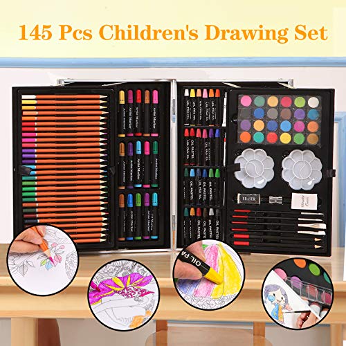 H & B 145 Pcs Professional Art Set - Deluxe Art Set Artists Sketching & Colouring Case Supplies Provides Variety Sketch Coloring for Beginners Gift for Artists, Adults,