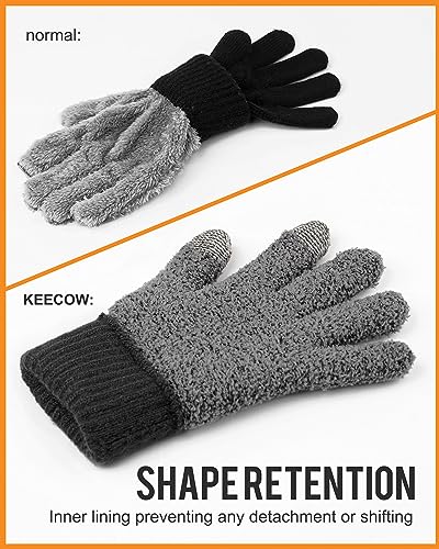 KEECOW Winter Gloves for Mens & Womens,Thermal Warm Knit Touchscreen Gloves with Fleece Lining for Running Ski Outdoor（Black）