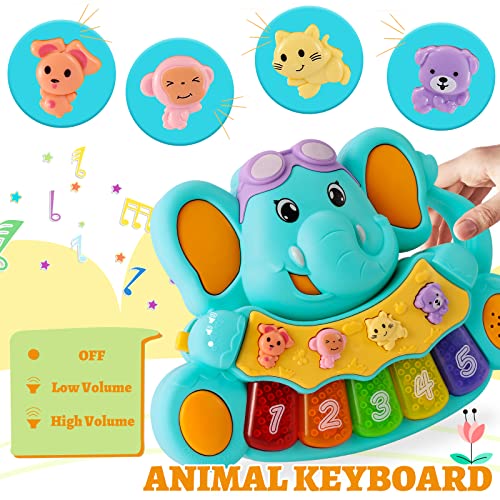 TOEY PLAY Baby Piano Toys 12+ Months, Musical Toys for 1 Year Old Boys Girls, Elephant Piano Keyboard with Game Mode, Early Learning Interactive Toy Gifts for Toddlers