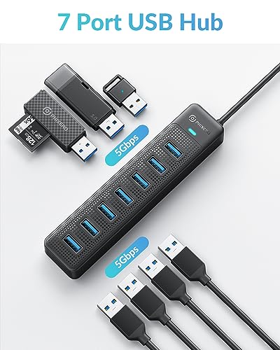 PHIXERO 7 Port USB Hub, USB 3.0 Hub Multi USB Port Hub, Portable USB Extension Hub, Compatible with All USB 3.0/2.0/1.1 Port Device