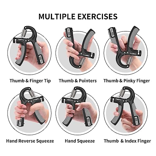 PROIRON Hand Grips Strengthener with Counter, Adjustable Grip Strength Trainer, Hand Exerciser with Stainless Steel Spring, Non-Slip Gripper, Gripster for Strong Wrists, Fingers, Forearm, Hands, Arm