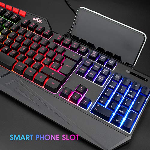 Rii RK202 Gaming Keyboard,LED Rainbow Backlit Light up Keyboard With Membrane Keys,Spill-Resistant,for PC Computer,Laptop,Windows,Gamer,Xbox one,PS4,PS5-UK Layout