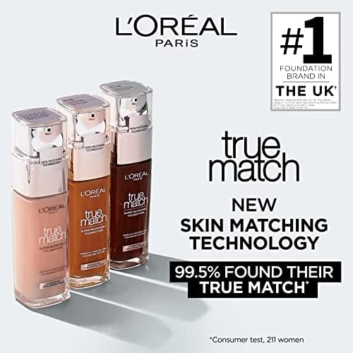 L'Oreal Paris True Match Liquid Foundation, Skincare Infused with Hyaluronic Acid, SPF 17, Available in 40 Shades, 2C Rose Vanilla, 30ml