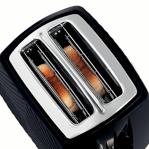 Russell Hobbs 26394 Textured 2 Slice Toaster, Tactile 3D Design Bread Toaster with Frozen, Cancel and Reheat Settings, 850 Watts, Black