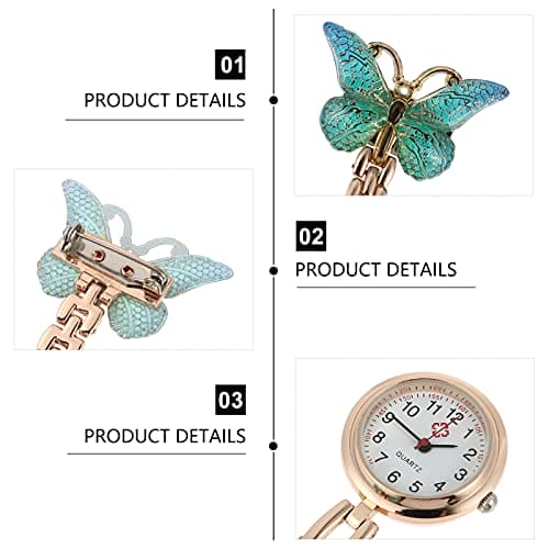 Hemobllo Nurse Watches Plastic Clip On Nursing Quartz Watches Butterfly Shape Lapel Pin on Brooch Fob Watches Round Hanging Watches for Decoration Green