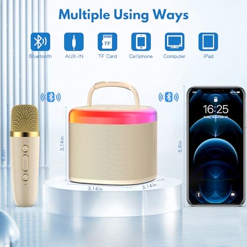 JYX Mini Karaoke Machine, Portable Bluetooth Karaoke Speaker with 2 Wireless Microphones and Party Lights for Kids and Adults, Birthday Gifts for Girls Boys Family Home Party