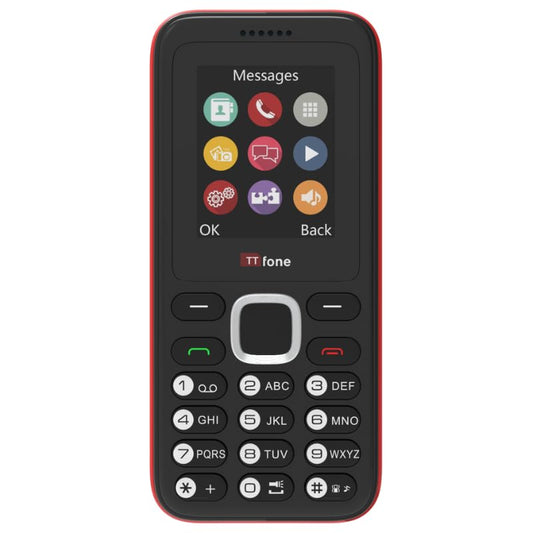 TTfone TT150 Unlocked Basic Mobile Phone UK Sim Free with Bluetooth, Long Battery Life, Dual Sim with camera and games, easy to use, durable and light weight pay as you go (Red, with USB Cable)