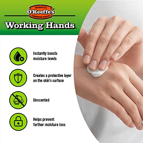 O’Keeffe’s Working Hands, 96g Jar - Hand Cream for Extremely Dry, Cracked Hands | Instantly Boosts Moisture Levels, Creates a Protective Layer & Prevents Moisture Loss