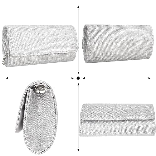 Firtink Women Clutch Bag, Shiny Evening Bags Sliver Clutches Handbags Glitter Purse with Detachable Chain, Envelope Handbag Body Shoulder Bags Wallet for Women Bridal Prom Party Wedding