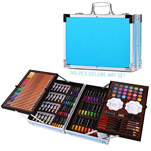 H & B 145 Pcs Professional Art Set - Deluxe Art Set Artists Sketching & Colouring Case Supplies Provides Variety Sketch Coloring for Beginners Gift for Artists, Adults,