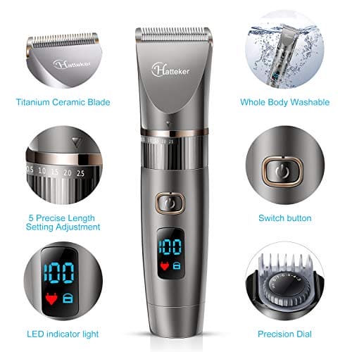 Hatteker Professional Hair Clipper Cordless Clippers Hair Trimmer Beard Trimmer Shaver Detail Trimmer Hair Cutting Kit for Men Waterproof