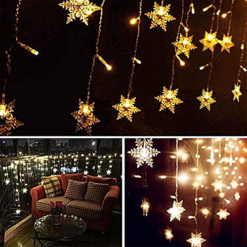 OAICIA LED Curtain String Lights, 96 LED 3.5M Fairy Snowflake Lights, Christmas Lights 4 Flashing Modes,Waterproof Light for Christmas Window, Garden, Party, Patio Decoration