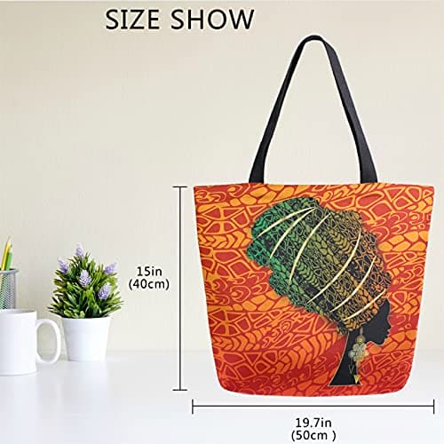 Naanle Africa Canvas Tote Bag Large Women Casual Shoulder Bag Handbag, African Girl Reusable Multipurpose Heavy Duty Shopping Grocery Cotton Bag for Outdoors