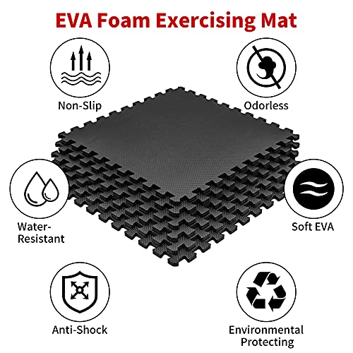 PROIRON Floor Protection Interlocking Mat 6 Pcs Large 60x60 cm Gym Floor EVA Foam Mat Tiles Thick 1 cm for Kids Exercise Fitness Outdoor Floor Covering Rubber Floor Mat for Workout Garage