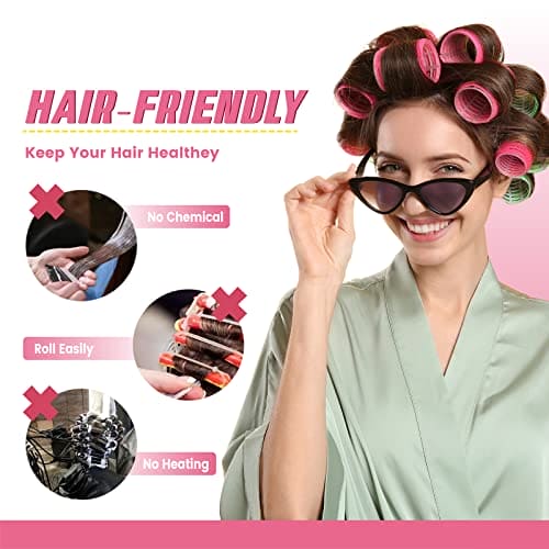 Hair Rollers Set 32 PCS, PandyCare For Long & Short - No Heat, Hair-friendly, Natural Effect, Includes 18 (1.73+1.41+0.98 inch), 12 Clips,1 Rat Tail Comb 1 Storage Bag