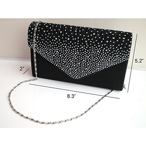 Women Diamante Envelope Clutch Bag Evening Handbag Purse Wedding, Bridal, Prom, Party Shoulder Bag (Black)