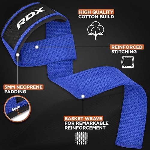 RDX Weight Lifting Straps,Powerlifting Deadlifting, Anti Slip 60CM Hand Bar Grip, 5MM Neoprene Wrist Support, Heavy Duty Weightlifting Bodybuilding Workout