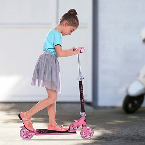 WeSkate Scooter for Kids with LED Light Up Wheels, Adjustable Height Kick Scooters for Boys and Girls Ages 3-10, Rear Fender Break, Folding Kids Scooter, 110lb Weight Capacity (Pink)