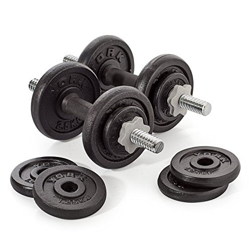 York Fitness 20 kg Cast Iron Spinlock Dumbbell - Adjustable Hand Weights Set (Pack of 2) - Black