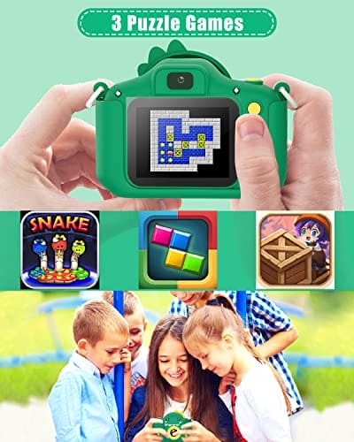 Hangrui Kids Camera, 20MP Kids Digital Dual Lens Camera with Silicone Case 2.0 Inch IPS Screen 1080P Video Camcorder, 32GB SD Card,Shockproof Childrens Camera Toy for Boys & Girls Age 3-12(Green)