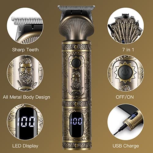 Surker Beard Trimmer Kit Professional Hair Clipper Trimmer Zero Gapped T-Blade Trimmer Electric Shaver Razor Nose Body Trimmer for Men Cordless Grooming Kit 7 in 1