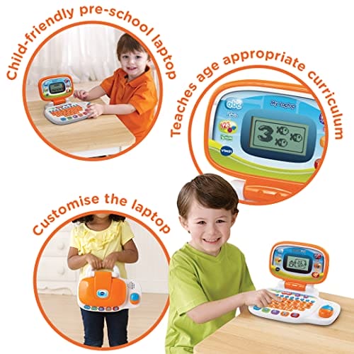 VTech 155403 Pre School Laptop Interactive Educational Kids Computer Toy with 30 Activities Suitable for Children 3, 4, 5+ Year Olds Boys & Girls, White/Orange