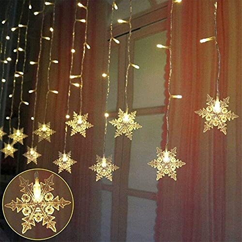 OAICIA LED Curtain String Lights, 96 LED 3.5M Fairy Snowflake Lights, Christmas Lights 4 Flashing Modes,Waterproof Light for Christmas Window, Garden, Party, Patio Decoration