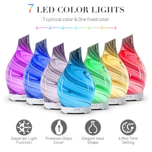 Essential Oil Diffuser Glass Aromatherapy Air Mist Diffuser Electric Ultrasonic Aroma Scent Fragrance Humidifier 120ML with Auto Shut Off 7 LED Lights for Home Office Spa (Grey Wave)