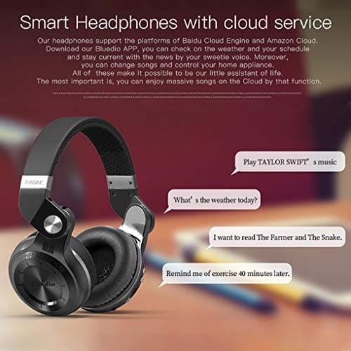 Bluedio Wireless Bluetooth Headphones Foldable Over Ear Headphones with Micro SD Card Slot/FM Radio/Support Amazon Web Services/Mic/Wired for Cell Phones/TV/PC (Black)