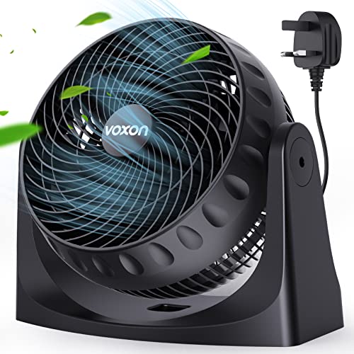 VOXON Desk Fan Air Circulator, 2 IN 1 Wall Mounted Cooling Fan Quiet Operation with 3 Speed, 90° Adjustable Tilt, Electric Portable Table Fan Turbo Fan for Desktop Office Home Bedroom, UK Plug