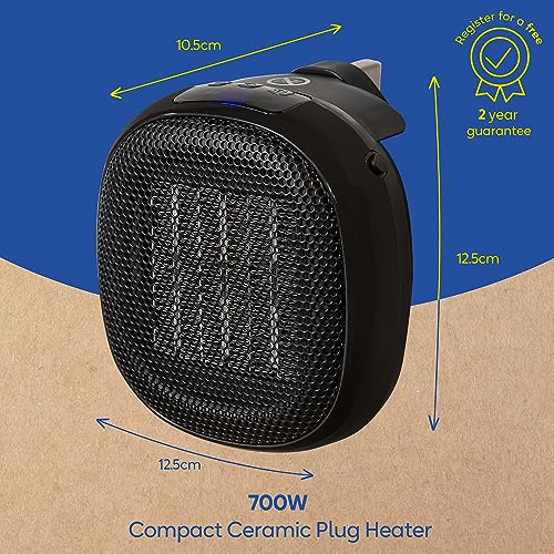 Russell Hobbs RHPH7001 700W Compact Portable Black Ceramic Plug in Fan Heater in Black with 2 Heat Settings & Overheat Protection, 10m2 Room Size, 2 Year Guarantee