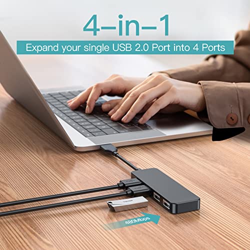 USB Hub, 4-Port USB 2.0 Hub Ultra Slim Portable USB Splitter for iMac Pro, MacBook Air, Mac Mini Pro, Surface Pro, Notebook PC, Laptop, USB Flash Drives, Mobile HDD and More (Black)