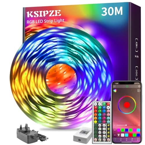 KSIPZE 30m Led Strip Lights RGB Music Sync Color Changing, Bluetooth Led Lights with Smart App Control Remote, Led Lights for Bedroom Room Lighting Flexible Home Decoration