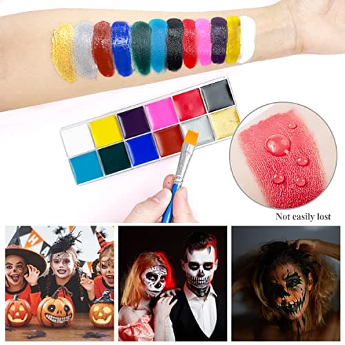 immetee SFX Makeup Kit, Special Effect Face Body Paint Halloween Makeup Christmas Gift, Face Paint Oil Palette+3 Scar Wax+1 Fake Blood+4 Paint Brushes+1 Spatula+1 Stipple Sponge+1Palette.