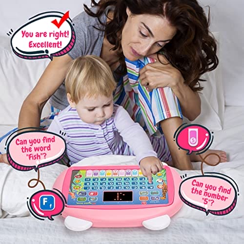 Toddler Toys for Girls Age 1 2 3 4, Kids Birthday Gifts for 1-2-3 Year Old Girl Kid Educational Learning Toys for 1-4 Year Olds Toddlers Electric Interactive Tablet Toys for 1 2 3 Year Old Girls Boy