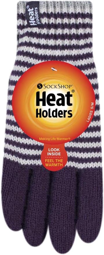 HEAT HOLDERS - Ladies Cute Striped Fairisle Warm Knitted Fleece Lined Winter Thermal Gloves