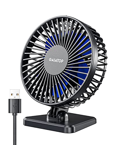 gaiatop USB Desk Fan, Small But Powerful, Portable Quiet 3 Speeds Wind Desktop Personal Fan, Adjustment Mini Fan for Better Cooling, Home Office Car Indoor Outdoor Blue