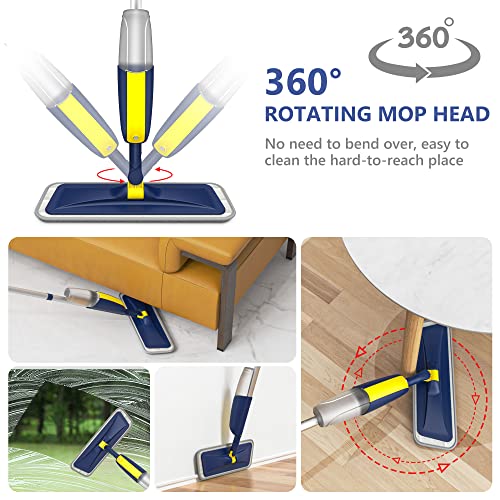 Spray Mop for Cleaning Floors, HOMTOYOU Microfiber Floor Mop Dry Wet Mop with 2 Refillable Bottles and 4 Washable Pads 360° Rotatable Cleaning Mop for Home Kitchen Hardwood Laminate Wood Tiles